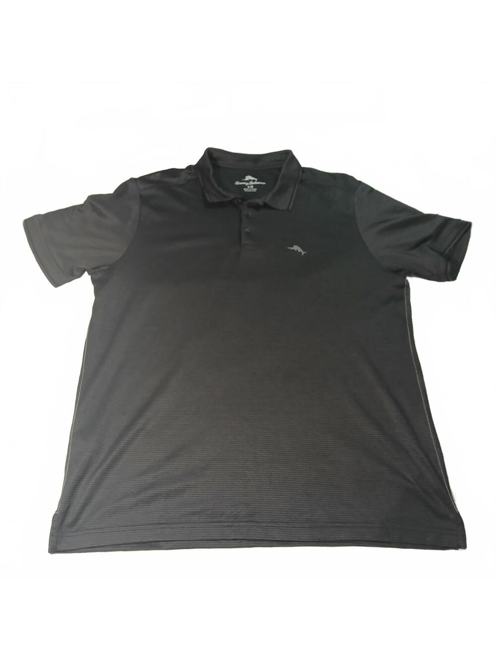 Tommy Bahama Black Striped Polo Shirt Size L Cotton Blend Casual Golf